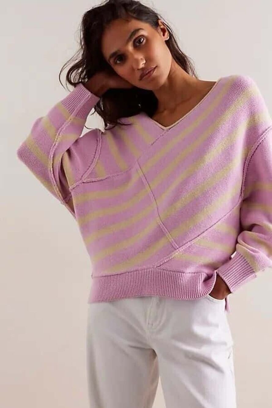 We The Free Crossroads Pullover Ice Orchid Combo Pink Cotton Size L NWOT